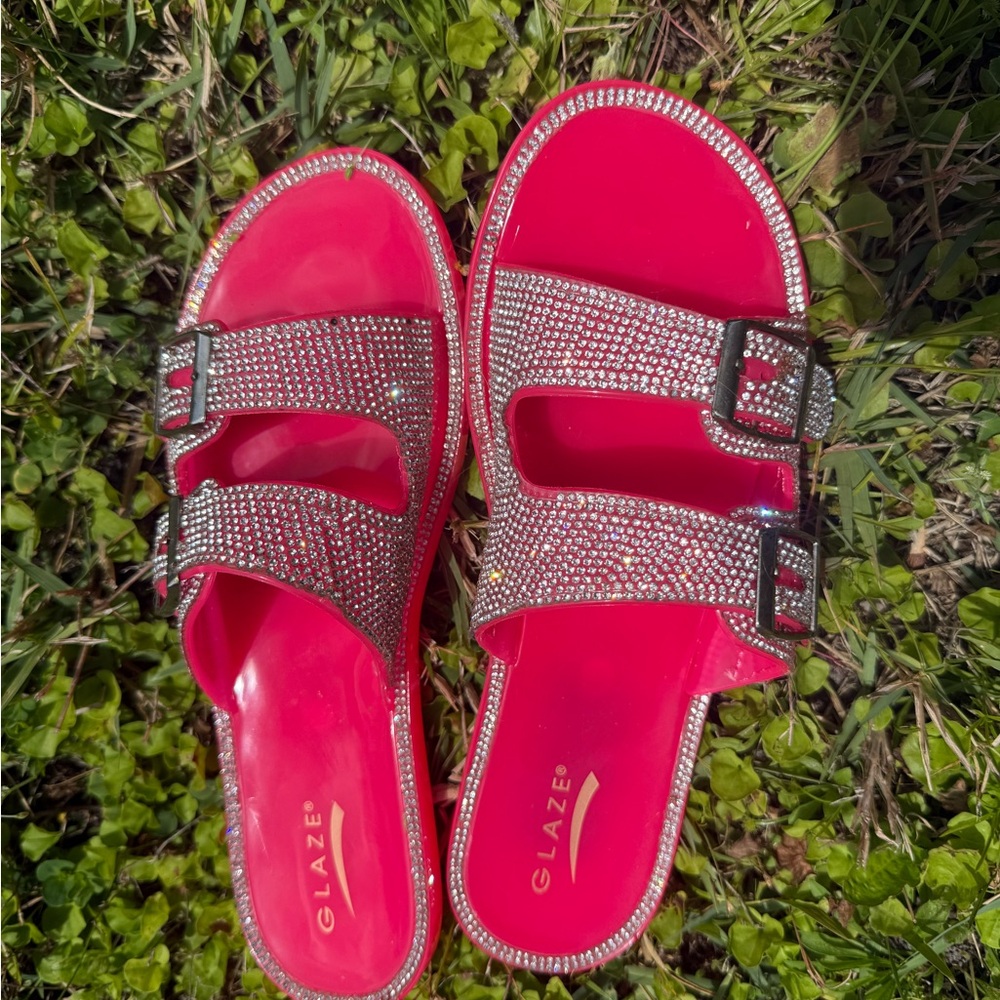 Glaze Pink and Silver Rhinestone Sandals